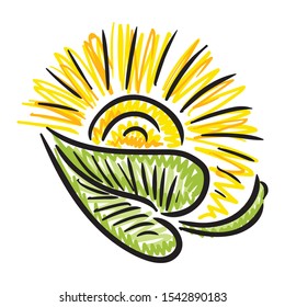 Sun and leaf. Sketch. Vector illustration