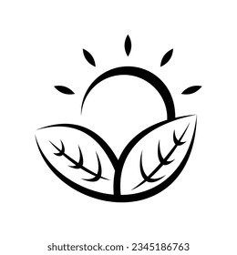 Sun Leaf Vector Logo Design Template