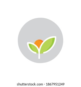 Sun and Leaves Flat Logo Design. Sun and Leaves Logo on White Background
