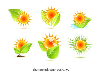 Sun and leaves. Icons
