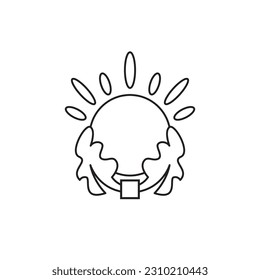 Sun and Leaves logo design template sign. logo with monoline style,