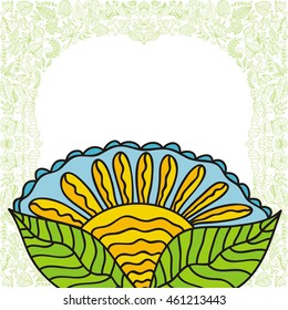 Sun and leaves. Nature decorative element. Vector illustration.