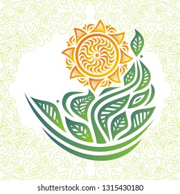Sun and leaves. Vector illustration