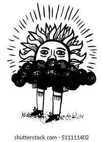 Sun with legs, hidding in a cloud