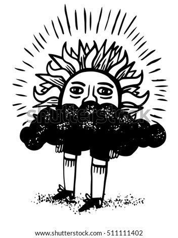 Sun with legs, hidding in a cloud