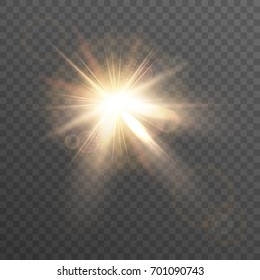 Sun. Lens flare. Isolated light effect on a transparent background.