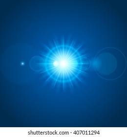 Sun with lens flare lights template and vector background. Special Effect Glowing Rays. Good for promotion materials, Brochures, Banners. Abstract Backdrop.
