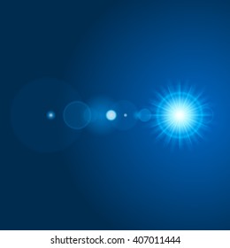 Sun with lens flare lights template and vector background. Special Effect Glowing Rays. Good for promotion materials, Brochures, Banners. Abstract Backdrop.