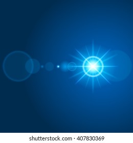 Sun with lens flare lights template and vector background. Special Effect Glowing Rays. Good for promotion materials, Brochures, Banners. Abstract Backdrop.