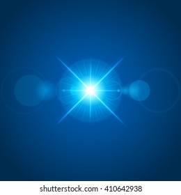 Sun with lens flare lights template and vector background. Special Effect Glowing Rays. Good for promotion materials, Brochures, Banners. Abstract Backdrop.