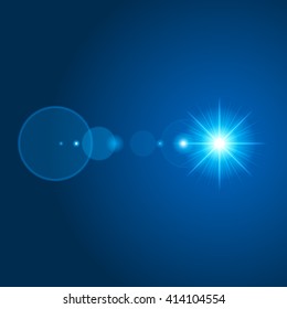 Sun with lens flare lights template and vector background. Special Effect Glowing Rays. Good for promotion materials, Brochures, Banners. Abstract Backdrop.