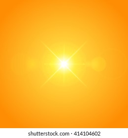 Sun with lens flare lights template and vector background. Sunrise or Sunset Special Effect Glowing Rays. Good for promotion materials, Brochures, Banners. Abstract Backdrop