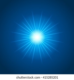 Sun with lens flare lights template and vector background. Special Effect Glowing Rays.