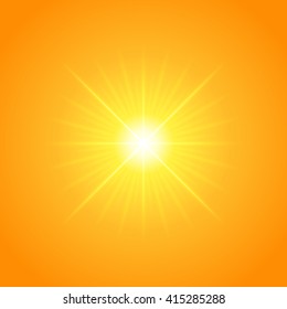 Sun with lens flare lights template and vector background. Sunrise or Sunset Special Effect Glowing Rays. 