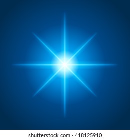 Sun with lens flare lights template and vector background. Special Effect Glowing Rays.
