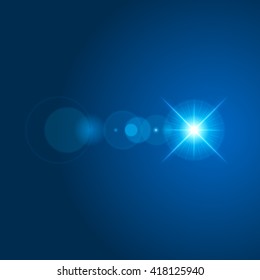 Sun with lens flare lights template and vector background. Special Effect Glowing Rays.