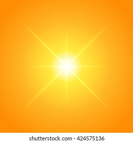 Sun with lens flare lights template and vector background. Sunrise or Sunset Special Effect Glowing Rays. 