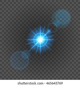 Sun with lens flare lights template and vector background. Special Effect Glowing Rays. Good for promotion materials, Brochures, Banners.