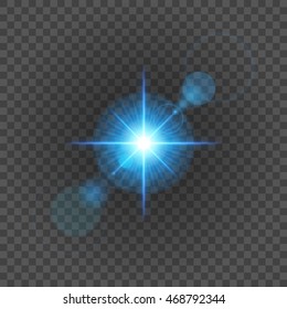 Sun with lens flare lights template and vector background. Special Effect Glowing Rays. Good for promotion materials, Brochures, Banners.