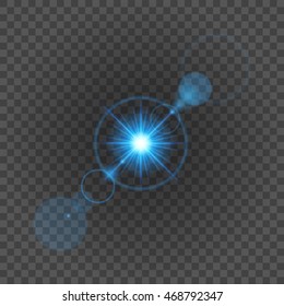 Sun with lens flare lights template and vector background. Special Effect Glowing Rays. Good for promotion materials, Brochures, Banners.