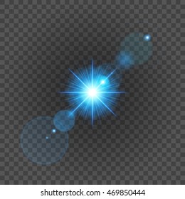 Sun with lens flare lights template and vector background. Special Effect Glowing Rays. Good for promotion materials, Brochures, Banners.