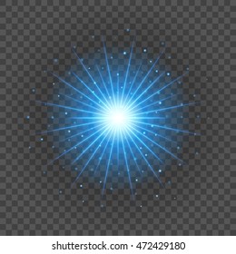 Sun with lens flare lights template and vector background. Special Effect Glowing Rays. Good for promotion materials, Brochures, Banners.
