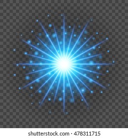 Sun with lens flare lights template and vector background. Special Effect Glowing Rays. Good for promotion materials, Brochures, Banners.