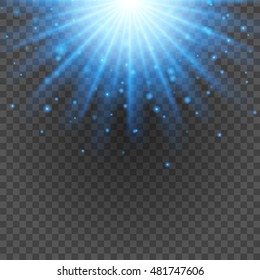 Sun with lens flare lights template and vector background. Special Effect Glowing Rays. Good for promotion materials, Brochures, Banners.