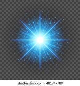 Sun with lens flare lights template and vector background. Special Effect Glowing Rays. Good for promotion materials, Brochures, Banners.