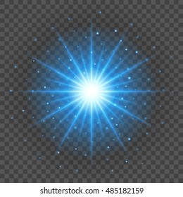 Sun with lens flare lights template and vector background. Special Effect Glowing Rays. Good for promotion materials, Brochures, Banners.