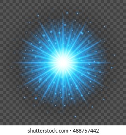 Sun with lens flare lights template and vector background. Special Effect Glowing Rays. Good for promotion materials, Brochures, Banners.