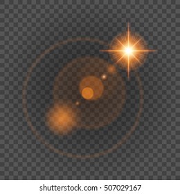 Sun with lens flare lights template and vector background. Special Effect Glowing Rays. Good for promotion materials, Brochures, Banners.