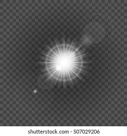 Sun with lens flare lights template and vector background. Special Effect Glowing Rays. Good for promotion materials, Brochures, Banners.