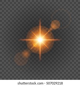 Sun with lens flare lights template and vector background. Special Effect Glowing Rays. Good for promotion materials, Brochures, Banners.