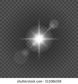 Sun with lens flare lights template and vector background. Special Effect Glowing Rays. Good for promotion materials, Brochures, Banners.