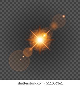 Sun with lens flare lights template and vector background. Special Effect Glowing Rays. Good for promotion materials, Brochures, Banners.