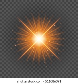 Sun with lens flare lights template and vector background. Special Effect Glowing Rays. Good for promotion materials, Brochures, Banners.