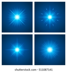 Sun with lens flare lights template and vector set backgrounds. Sunrise or Sunset Special Effect Glowing Rays. Good for promotion materials, Brochures, Banners. Backdrop