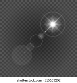 Sun with lens flare lights template and vector background. Special Effect Glowing Rays. Good for promotion materials, Brochures, Banners.