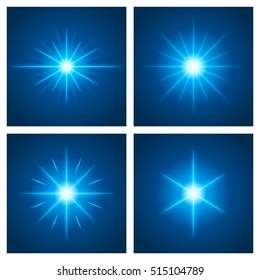 Sun with lens flare lights template and vector set backgrounds. Sunrise or Sunset Special Effect Glowing Rays. Good for promotion materials, Brochures, Banners. Abstract Backdrop.