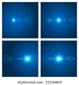 Sun with lens flare lights template and vector set backgrounds. Sunrise or Sunset Special Effect Glowing Rays. Good for promotion materials, Brochures, Banners. Abstract Backdrop.