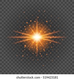 Sun with lens flare lights template and vector background. Special Effect Glowing Rays. Good for promotion materials, Brochures, Banners.