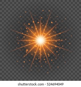 Sun with lens flare lights template and vector background. Special Effect Glowing Rays. Good for promotion materials, Brochures, Banners.