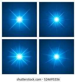 Sun with lens flare lights template and vector set backgrounds. Sunrise or Sunset Special Effect Glowing Rays. Good for promotion materials, Brochures, Banners. Abstract Backdrop.