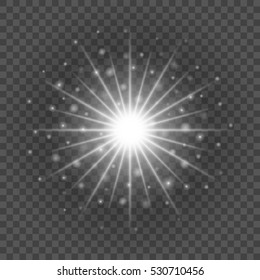 Sun with lens flare lights template and vector background. Special Effect Glowing Rays. Good for promotion materials, Brochures, Banners.