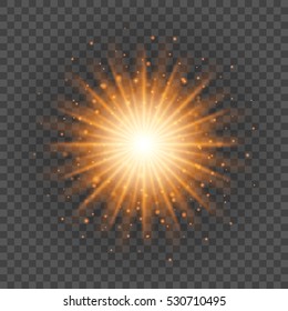 Sun with lens flare lights template and vector background. Special Effect Glowing Rays. Good for promotion materials, Brochures, Banners.