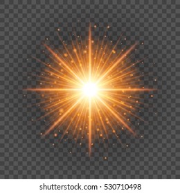 Sun with lens flare lights template and vector background. Special Effect Glowing Rays. Good for promotion materials, Brochures, Banners.
