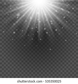 Sun with lens flare lights template and vector background. Special Effect Glowing Rays. Good for promotion materials, Brochures, Banners.