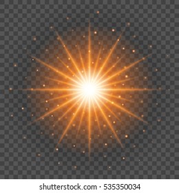 Sun with lens flare lights template and vector background. Special Effect Glowing Rays. Good for promotion materials, Brochures, Banners.