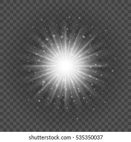 Sun with lens flare lights template and vector background. Special Effect Glowing Rays. Good for promotion materials, Brochures, Banners.